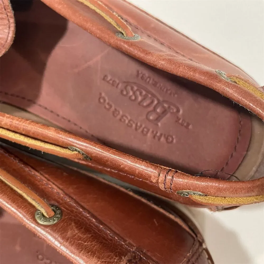 GH‎ Bass & Co Men's Brown Leather Boat Shoes Size 8 Casual Slip-On